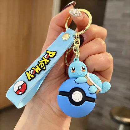 Cute Pokemon Pokeball Keychain Pikachu Eevee Charmander Bulbasaur Psyduck Squirtle 3D PVC Figure Key Ring Bag Pendant Anime Gift
