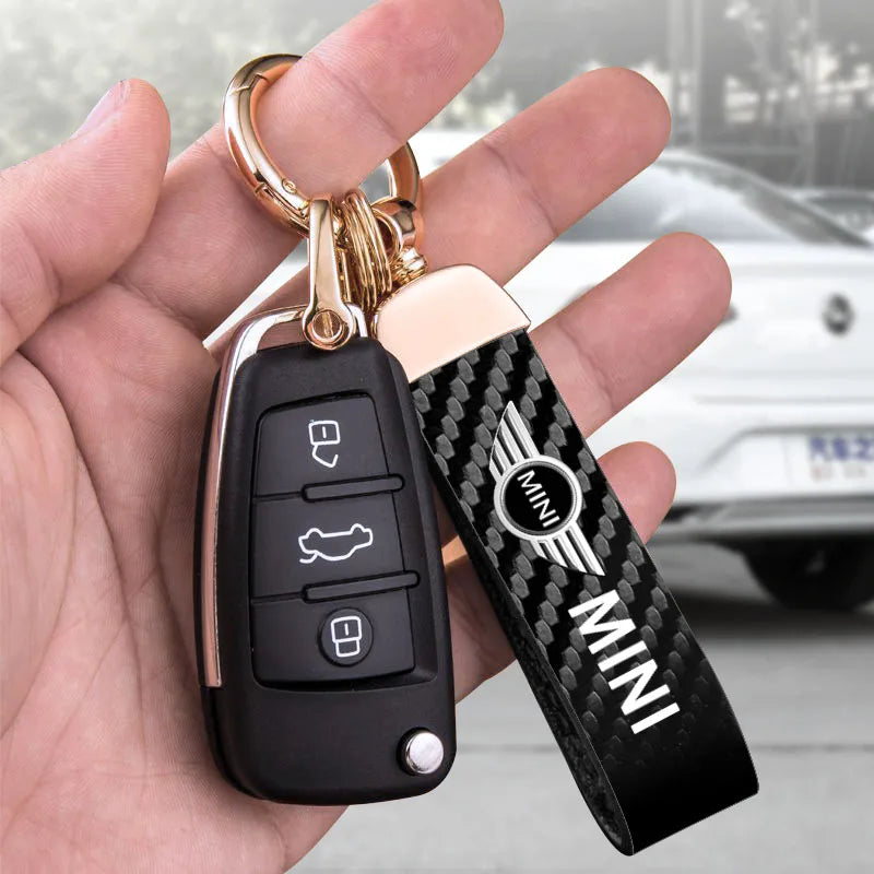 1PC Simple PU Leather Keychain Women Men Car Key Ring Chain For MINI Cooper R56 F56 R50 JCW Cabrio Aceman Countryman Coupe WORKS